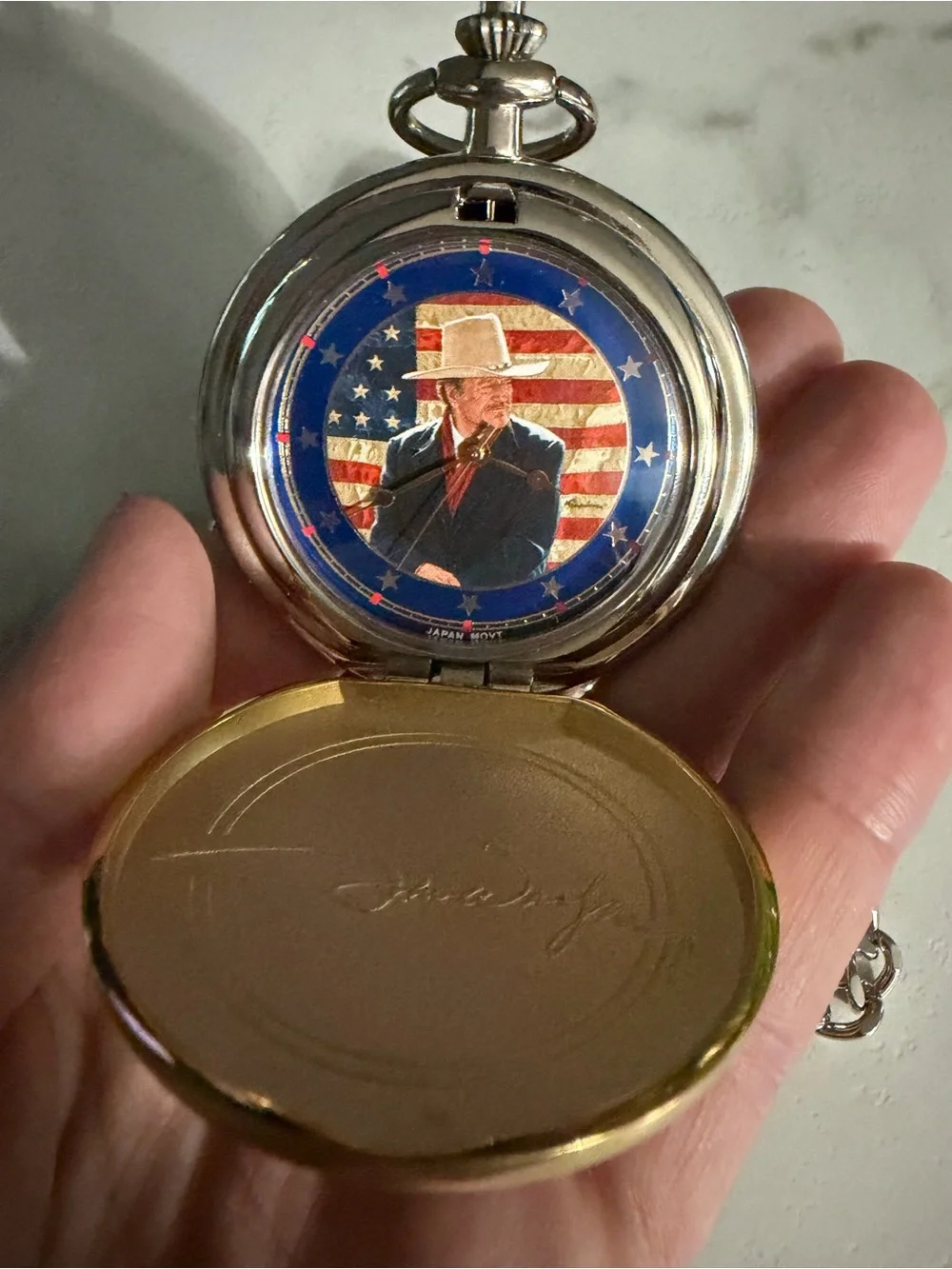 John Wayne Gold Collector Pocket Watch Display - Gold Finish